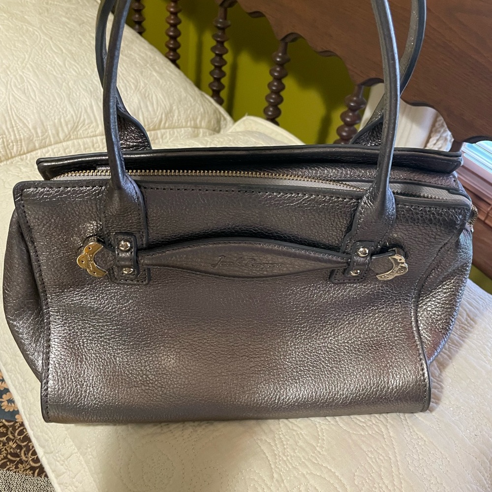 Jack Rogers Gray Satchel with Pebbled Texture